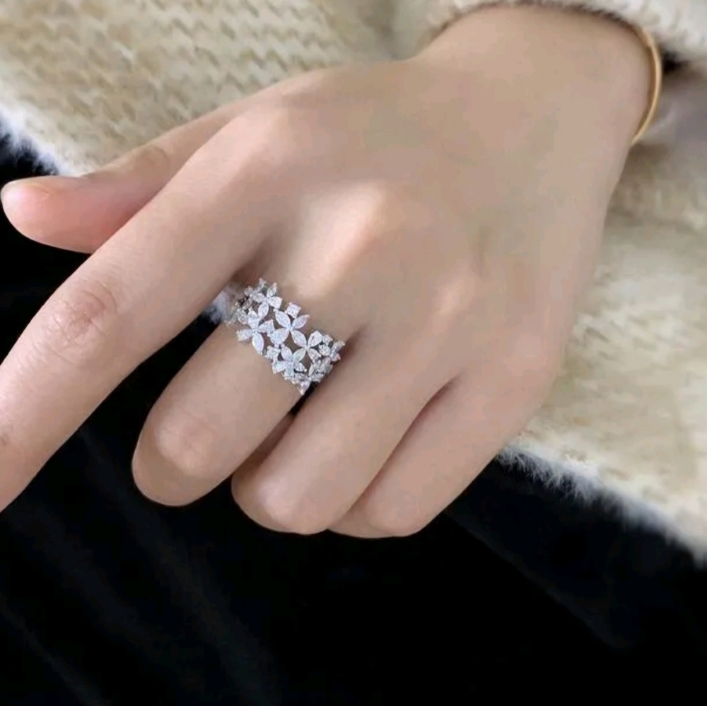 Delicate 4.5ct Moissanite Floral Cluster 925 Sterling Silver Ring- Free Shipping
